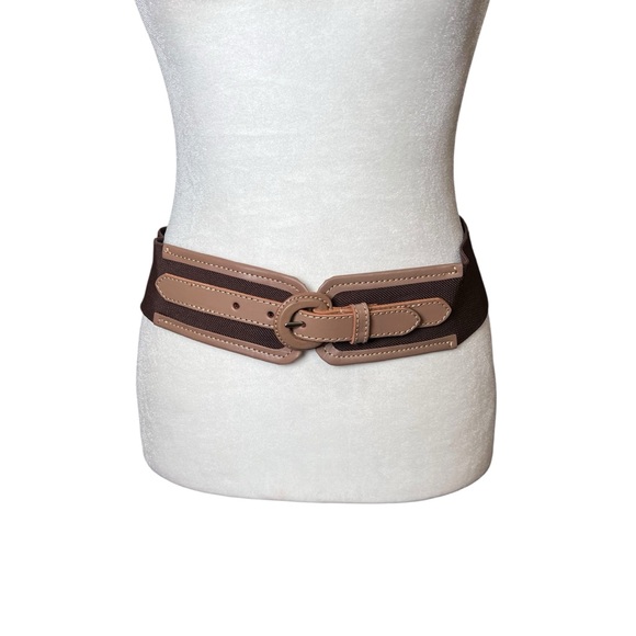 Linea Pelle Leather Stretch Women’s Statement Belt Corset Waist Brown Boho Retro - Picture 1 of 8